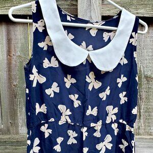 Bow print peter pan collar mini dress
